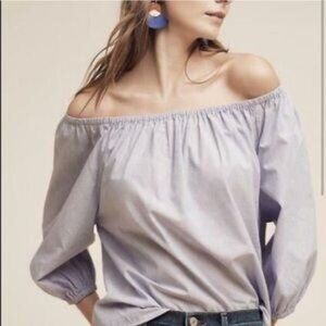 Anthropologie Maeve Bretta Poplin Striped Cold Shoulder Top Blue Size Large